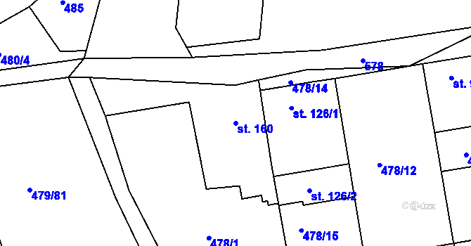 Parcela st. 160 v KÚ Malé Kyšice, Katastrální mapa