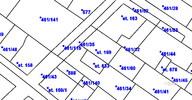Parcela st. 169 v KÚ Malé Kyšice, Katastrální mapa