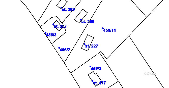 Parcela st. 227 v KÚ Malé Kyšice, Katastrální mapa