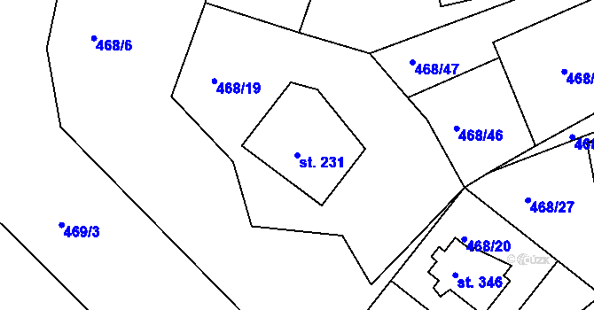Parcela st. 231 v KÚ Malé Kyšice, Katastrální mapa