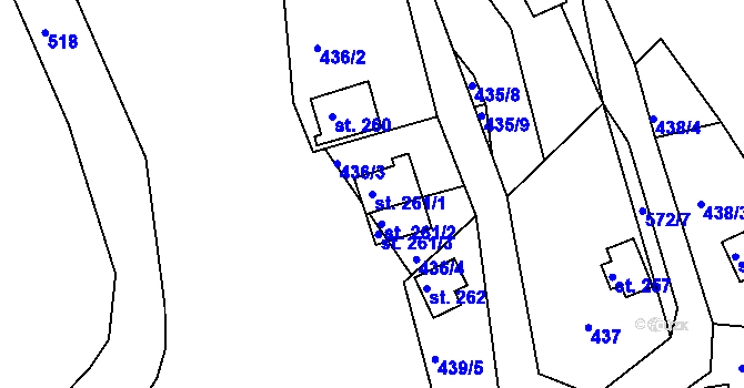 Parcela st. 261/1 v KÚ Malé Kyšice, Katastrální mapa