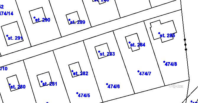 Parcela st. 283 v KÚ Malé Kyšice, Katastrální mapa