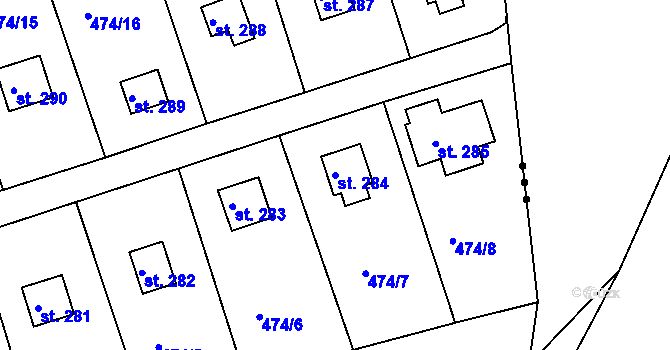 Parcela st. 284 v KÚ Malé Kyšice, Katastrální mapa