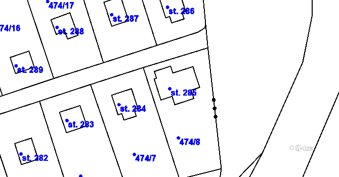 Parcela st. 285 v KÚ Malé Kyšice, Katastrální mapa