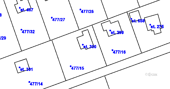 Parcela st. 300 v KÚ Malé Kyšice, Katastrální mapa
