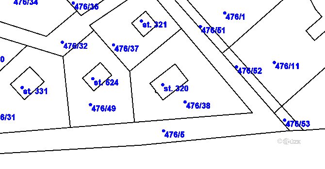 Parcela st. 320 v KÚ Malé Kyšice, Katastrální mapa