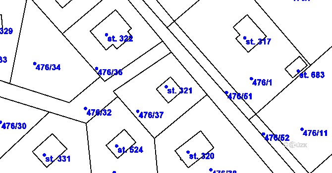 Parcela st. 321 v KÚ Malé Kyšice, Katastrální mapa