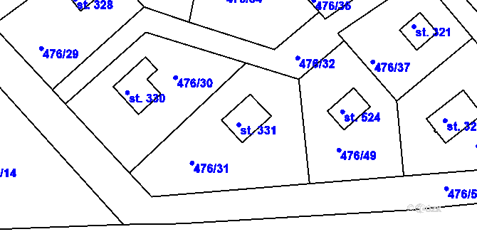 Parcela st. 331 v KÚ Malé Kyšice, Katastrální mapa