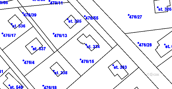 Parcela st. 334 v KÚ Malé Kyšice, Katastrální mapa