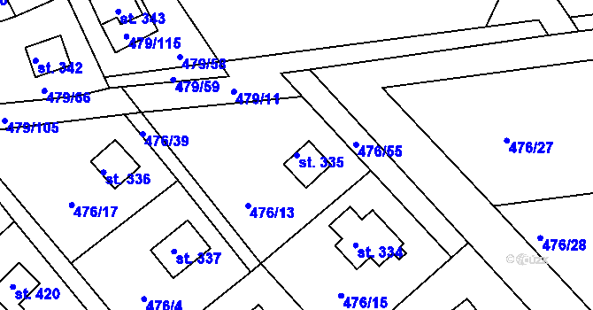 Parcela st. 335 v KÚ Malé Kyšice, Katastrální mapa
