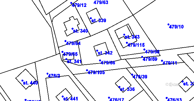 Parcela st. 342 v KÚ Malé Kyšice, Katastrální mapa