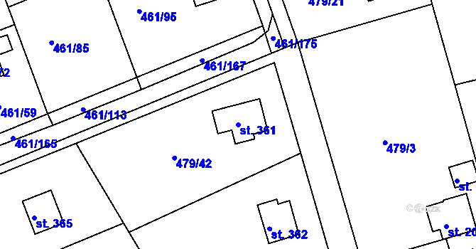 Parcela st. 361 v KÚ Malé Kyšice, Katastrální mapa