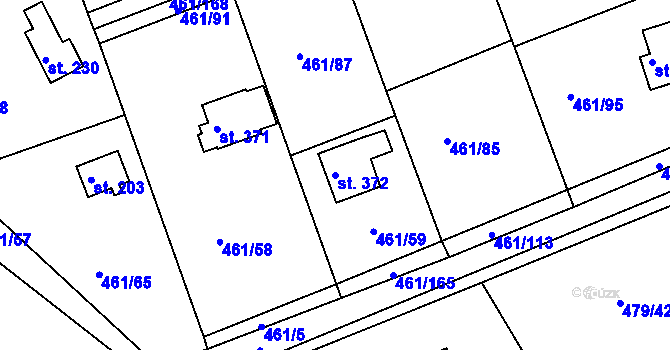 Parcela st. 372 v KÚ Malé Kyšice, Katastrální mapa