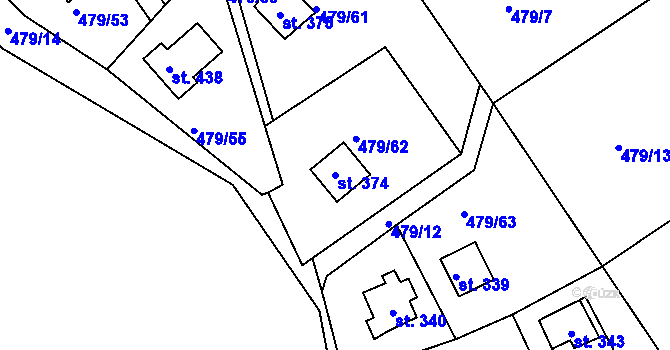 Parcela st. 374 v KÚ Malé Kyšice, Katastrální mapa