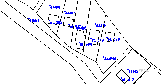 Parcela st. 380 v KÚ Malé Kyšice, Katastrální mapa