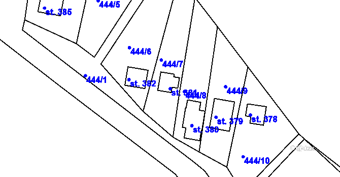 Parcela st. 381 v KÚ Malé Kyšice, Katastrální mapa