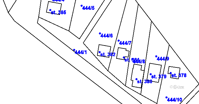 Parcela st. 382 v KÚ Malé Kyšice, Katastrální mapa