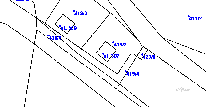 Parcela st. 387 v KÚ Malé Kyšice, Katastrální mapa