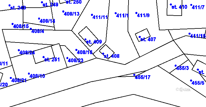 Parcela st. 408 v KÚ Malé Kyšice, Katastrální mapa
