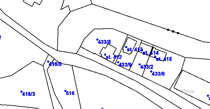 Parcela st. 412 v KÚ Malé Kyšice, Katastrální mapa