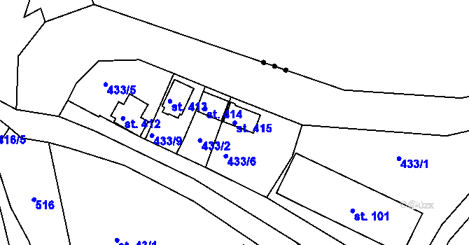 Parcela st. 415 v KÚ Malé Kyšice, Katastrální mapa