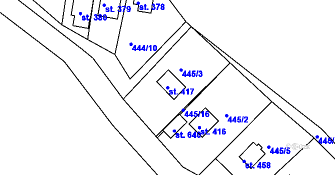 Parcela st. 417 v KÚ Malé Kyšice, Katastrální mapa