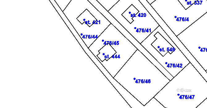 Parcela st. 444 v KÚ Malé Kyšice, Katastrální mapa