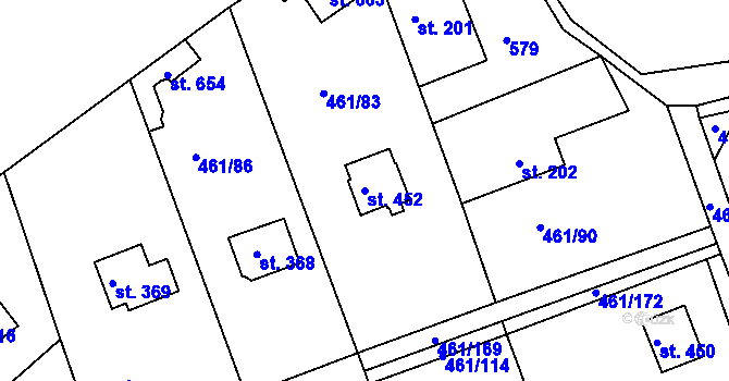 Parcela st. 452 v KÚ Malé Kyšice, Katastrální mapa