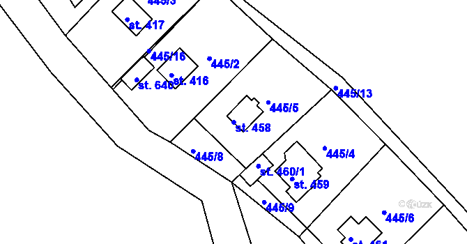 Parcela st. 458 v KÚ Malé Kyšice, Katastrální mapa
