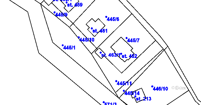 Parcela st. 463/1 v KÚ Malé Kyšice, Katastrální mapa