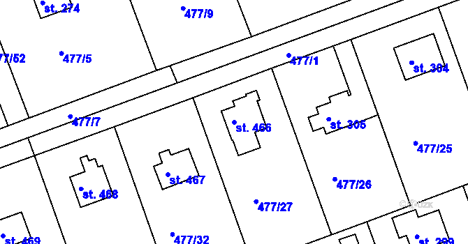Parcela st. 466 v KÚ Malé Kyšice, Katastrální mapa