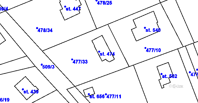 Parcela st. 474 v KÚ Malé Kyšice, Katastrální mapa