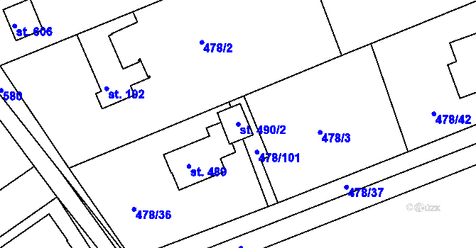 Parcela st. 490/2 v KÚ Malé Kyšice, Katastrální mapa