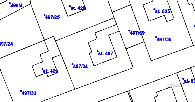 Parcela st. 497 v KÚ Malé Kyšice, Katastrální mapa