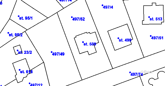 Parcela st. 509 v KÚ Malé Kyšice, Katastrální mapa