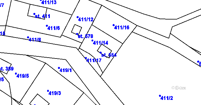 Parcela st. 554 v KÚ Malé Kyšice, Katastrální mapa