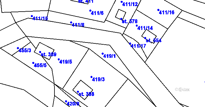 Parcela st. 419/1 v KÚ Malé Kyšice, Katastrální mapa