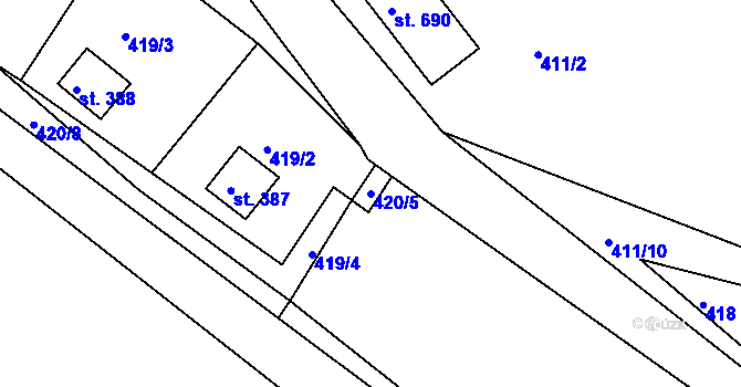 Parcela st. 420/5 v KÚ Malé Kyšice, Katastrální mapa