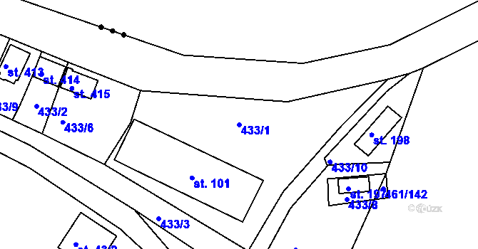 Parcela st. 433/1 v KÚ Malé Kyšice, Katastrální mapa