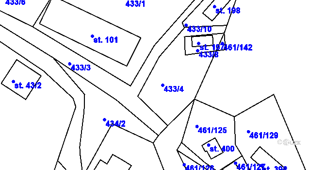 Parcela st. 433/4 v KÚ Malé Kyšice, Katastrální mapa