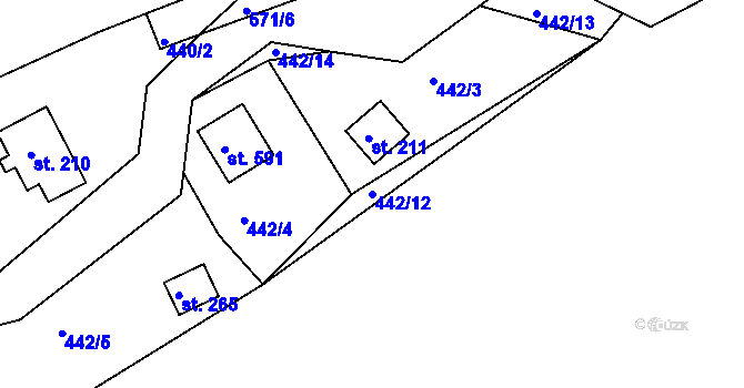 Parcela st. 442/12 v KÚ Malé Kyšice, Katastrální mapa