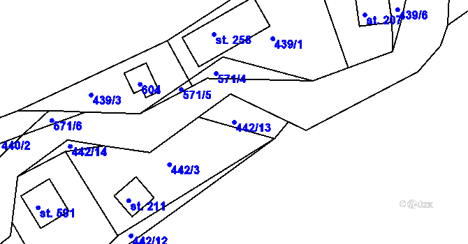 Parcela st. 442/13 v KÚ Malé Kyšice, Katastrální mapa