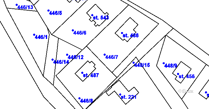 Parcela st. 446/7 v KÚ Malé Kyšice, Katastrální mapa