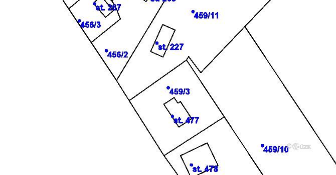 Parcela st. 459/3 v KÚ Malé Kyšice, Katastrální mapa