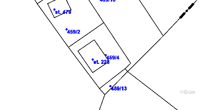 Parcela st. 459/4 v KÚ Malé Kyšice, Katastrální mapa