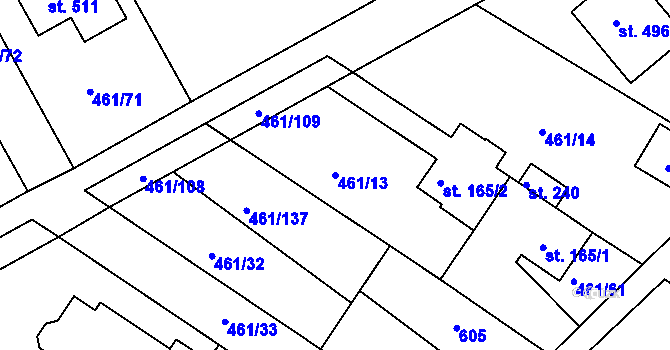 Parcela st. 461/13 v KÚ Malé Kyšice, Katastrální mapa