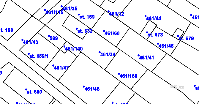 Parcela st. 461/34 v KÚ Malé Kyšice, Katastrální mapa