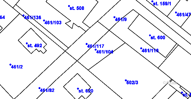 Parcela st. 461/104 v KÚ Malé Kyšice, Katastrální mapa