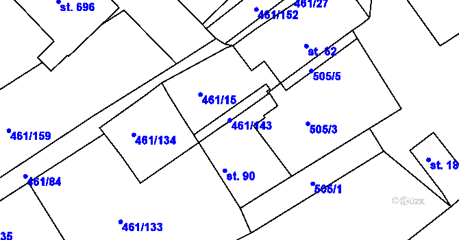 Parcela st. 461/143 v KÚ Malé Kyšice, Katastrální mapa