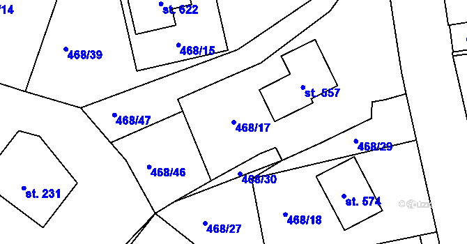 Parcela st. 468/17 v KÚ Malé Kyšice, Katastrální mapa